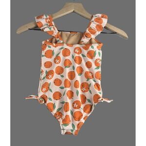 Orange Print Ruffle Strap Swimsuit Kids Baby Girls Cute Swimwear‎